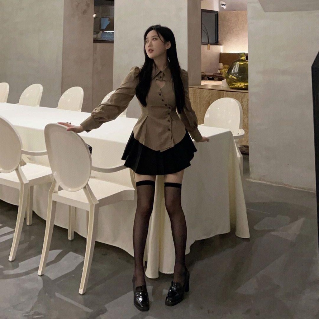 Bộ Áo Sơ Mi + Chân Váy Xếp Ly Lưng Cao Thời Trang Xuân Thu 2023 Dành Cho Nữ