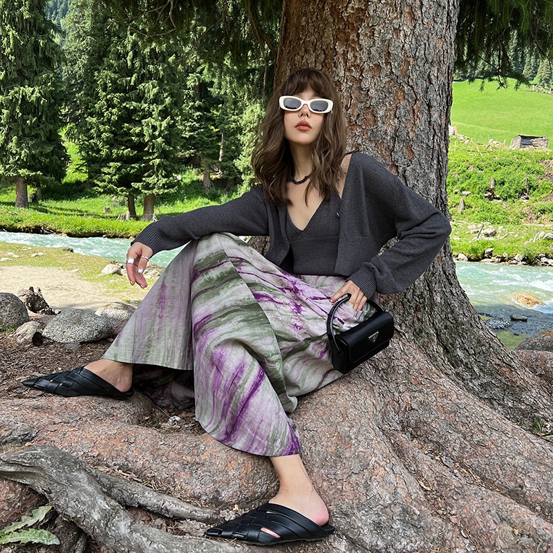 Autumn debut new grey two-piece v-neck knitted vest cardigan women s autumn lazy long-sleeved top