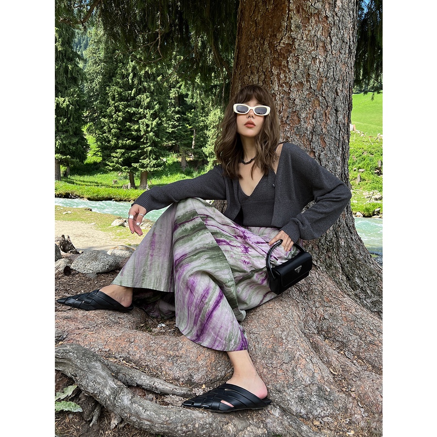 Autumn debut new grey two-piece v-neck knitted vest cardigan women s autumn lazy long-sleeved top