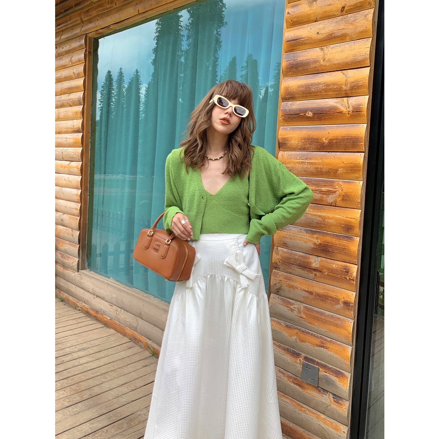 Autumn debut new grey two-piece v-neck knitted vest cardigan women s autumn lazy long-sleeved top