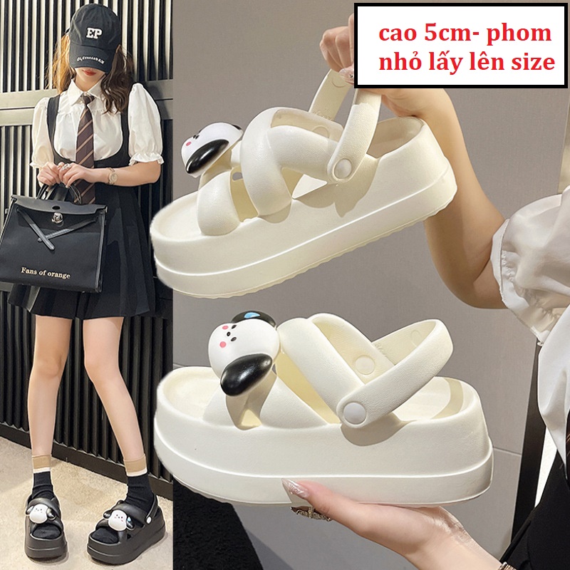(phom nhỏ lấy lên size) dép nữ quay ngang kiểu dáng xăng đan độn đế 5cm-dép xăng đan đi 2 kiểu cún pacha cute