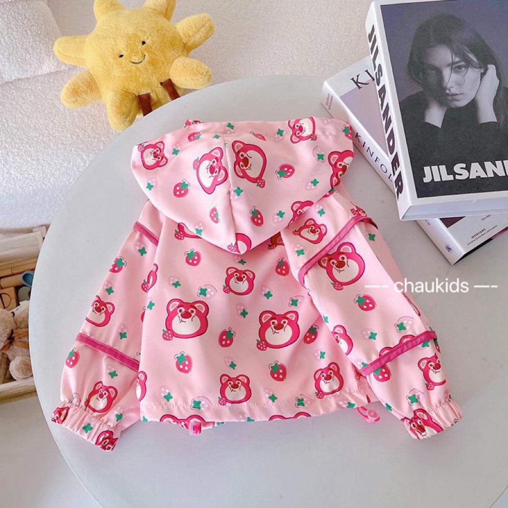 Áo gió gấu dâu 2 lớp xinh xắn cho bé gái size đại 10-40kg Áo khoác gió thu đông cho trẻ em hàng đẹp Kittenbabyshop