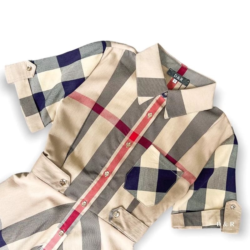 Hàng nhập - Đầm dáng xòe cổ sơ mi kẻ BBR, váy xòe dạo phố hay công sở đều xinh xắn thanh lịch