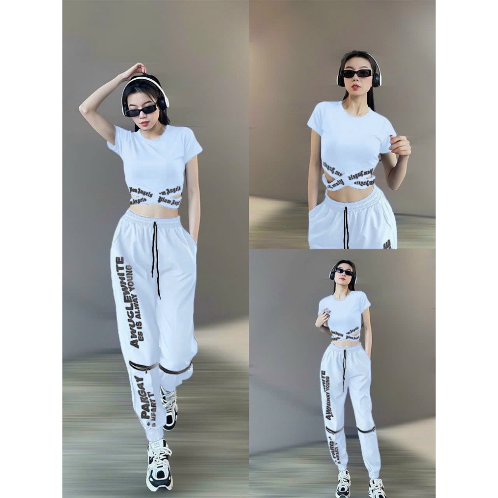 bộ thể thao nữ , quần chất gió áo vải thun lạnh thể thao, tập zumba, gym yoga aerobic(QUẦN KHOÁ GỐI+ÁO CẠP CHỮ)
