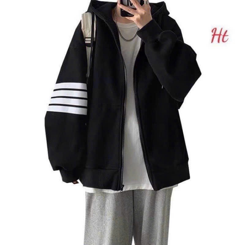 Áo khoác nỉ ngoại dây kéo nón to tay phối sọc Thời trang siêu hot , phong cách hàn quốc mới độc lạ LANA FASHION