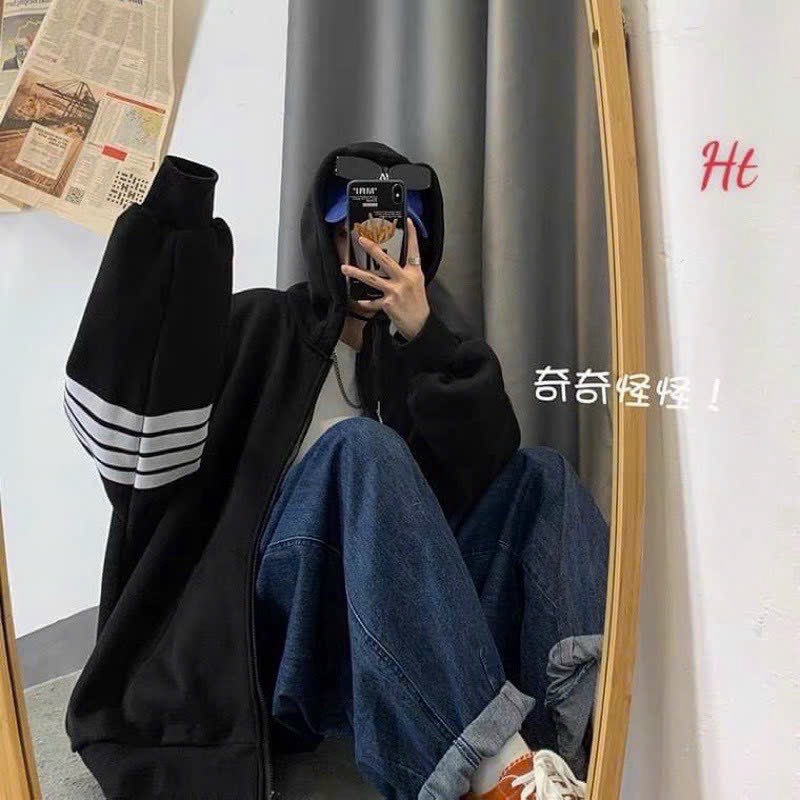 Áo khoác nỉ ngoại dây kéo nón to tay phối sọc Thời trang siêu hot , phong cách hàn quốc mới độc lạ LANA FASHION