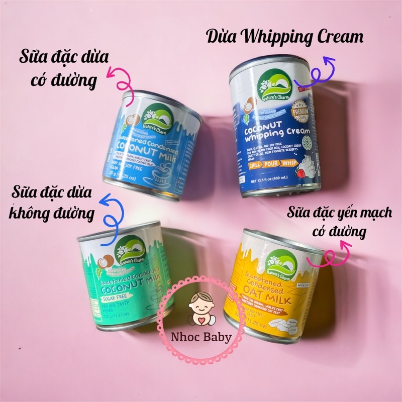 Sữa đặc, whipping cream thuần chay Nature’s Charm Thái Lan (từ dừa/ yến mạch)