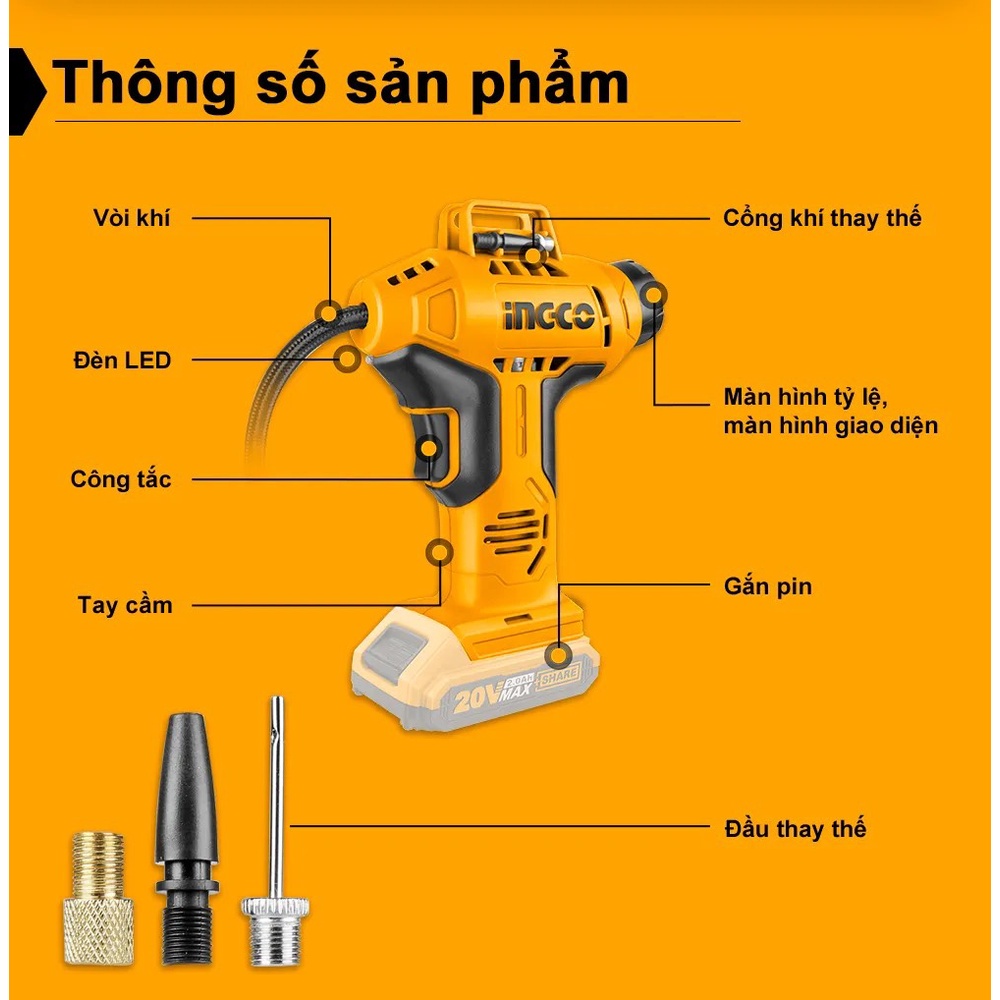 Máy bơm hơi cầm tay dùng pin Lithium 20V Ingco CACLI2001
