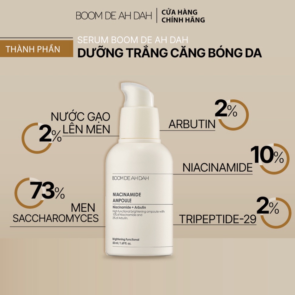 Serum Dưỡng Trắng Căng Bóng Da Boom De Ah Dah Niacinamide 10% + Arbutin 2% Ampoule 50ml