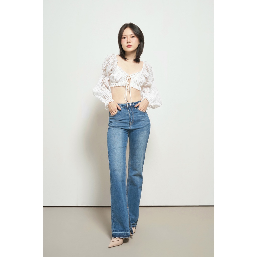 DOTTIE - Áo ngắn tay phồng rút nhún - Trắng - T0697