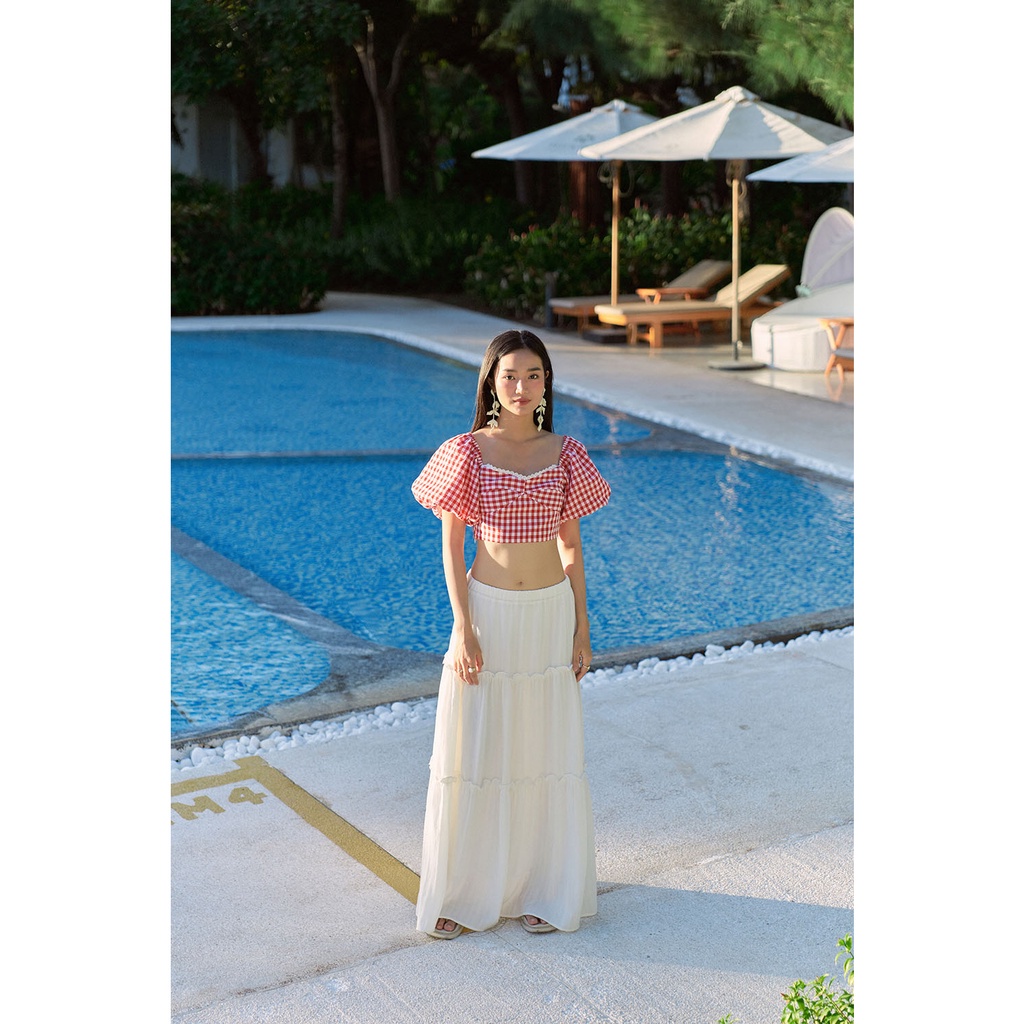 DOTTIE - Chân váy maxi xếp nhún - Trắng - S0172