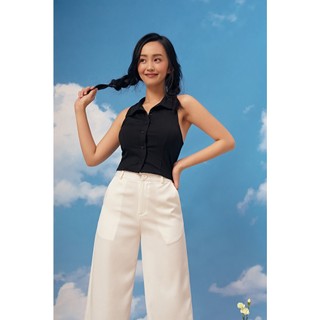 Dottie - áo sát nách cổ sơ mi nữ đen t0254