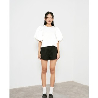 DOTTIE - Áo kiểu tay phồng phối nơ nhung nữ trắng T0561