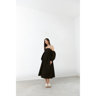 Dottie - đầm midi tay phồng nữ đen d0399