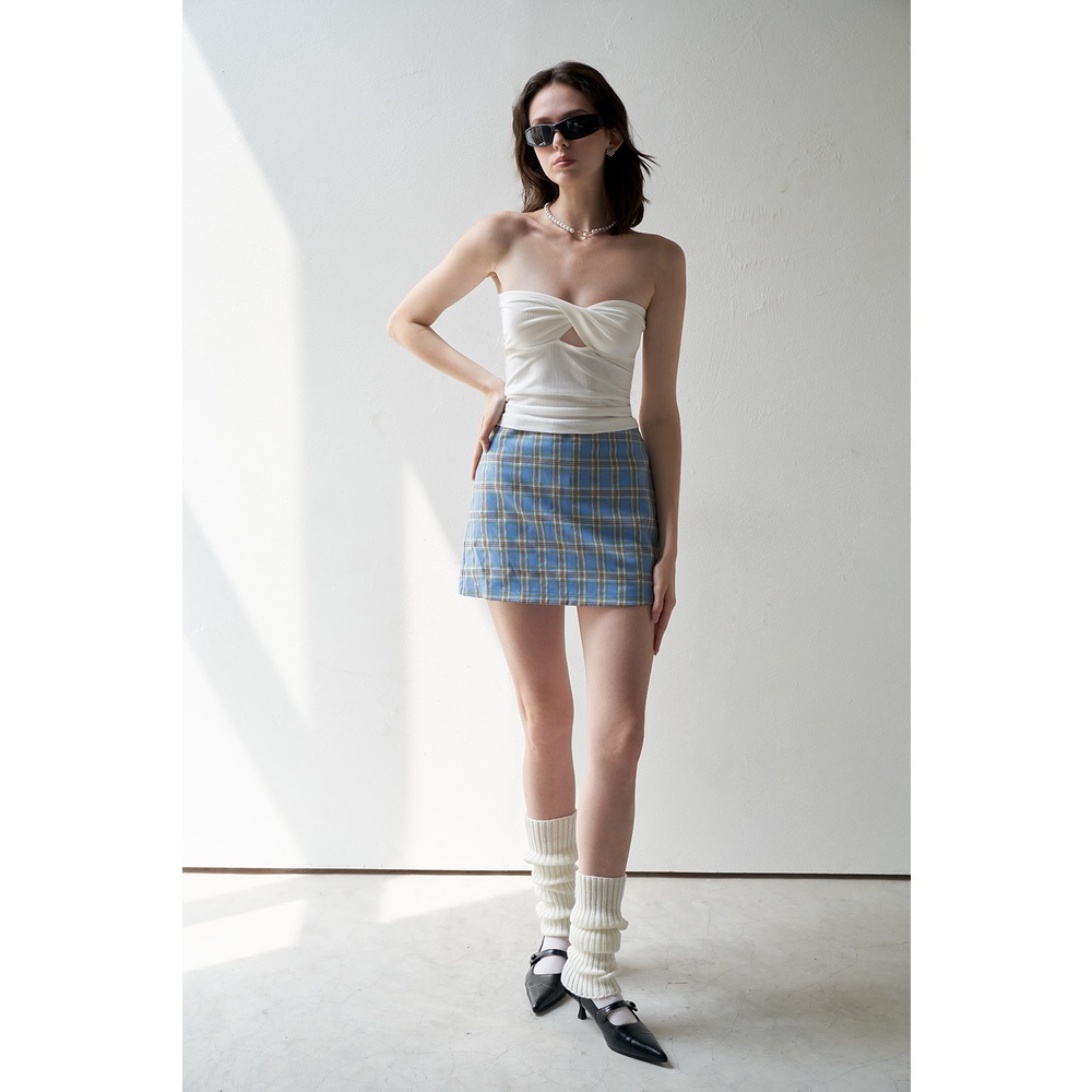 DOTTIE - Chân váy ngắn kẻ ô - Xanh dương - S0158