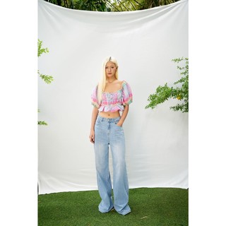 DOTTIE - Quần jeans dài ống rộng - Xanh nhạt - Q0310