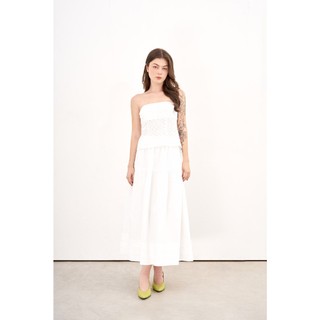 Dottie - chân váy midi vải poplin - trắng - s0178