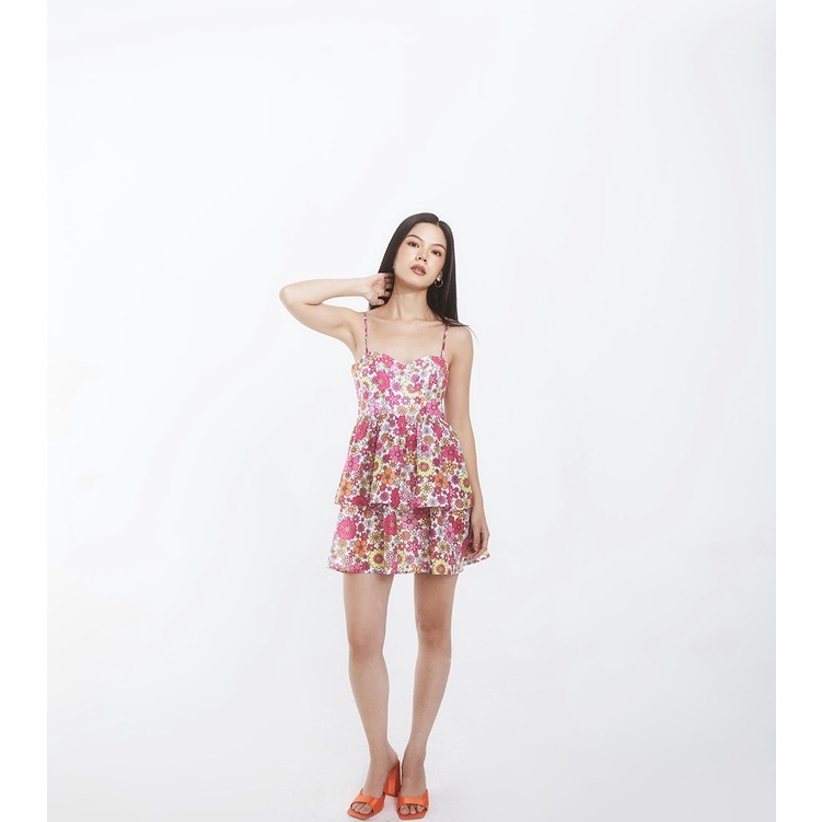 DOTTIE - Đầm ngắn cúp ngực tùng xòe nữ hồng D0411