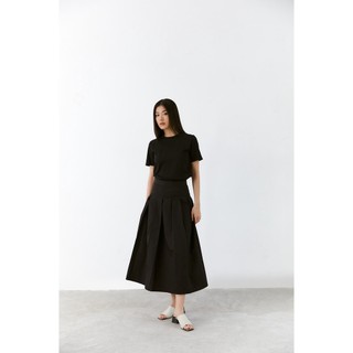 Dottie - chân váy midi chiết ly nữ đen s0115