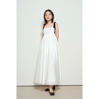 Dottie - đầm midi phối nơ nhung - trắng - d0487