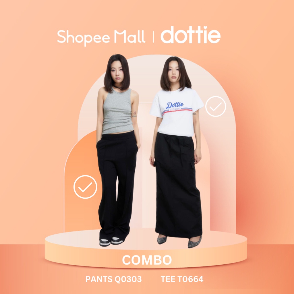 DOTTIE Áo thun in chữ Dottie T0664 + Quần dài ống rộng lưng thun Q0303