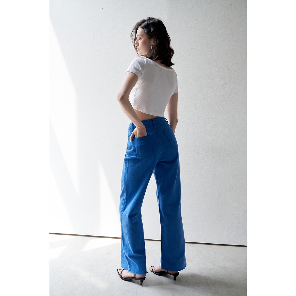 DOTTIE - Quần jeans dài ống rộng nữ xanh dương Q0282