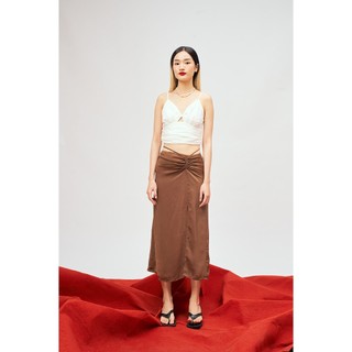 DOTTIE - Chân váy dài vải rũ bóng nữ nâu S0091