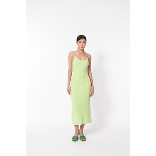 DOTTIE - Đầm thun dài hai dây nữ xanh bơ D0378