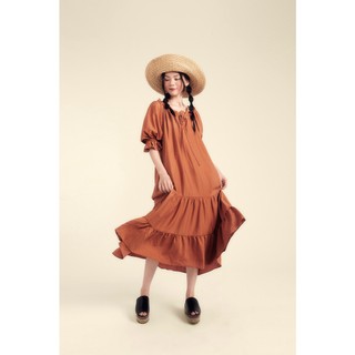 Dottie - đầm midi bẹc vai nữ nâu đất d0305