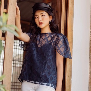 DOTTIE - Áo Tay Cúp Nữ Xanh Đen T2474