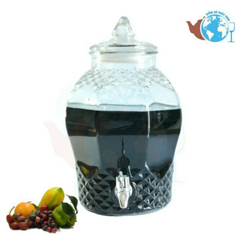 Bình Ngâm Rượu Thủy Tinh 8833_ 3 Lít, 6 Lít, 8 Lít, 10 Lít, 15 Lít Có Van và Không Van