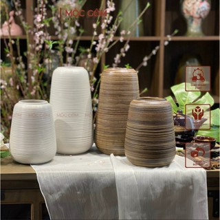 Bình cắm hoa gốm sứ Bát Tràng men lì vân ganh nổi trang trí phòng khách đẹp Mộc Gốm MG152