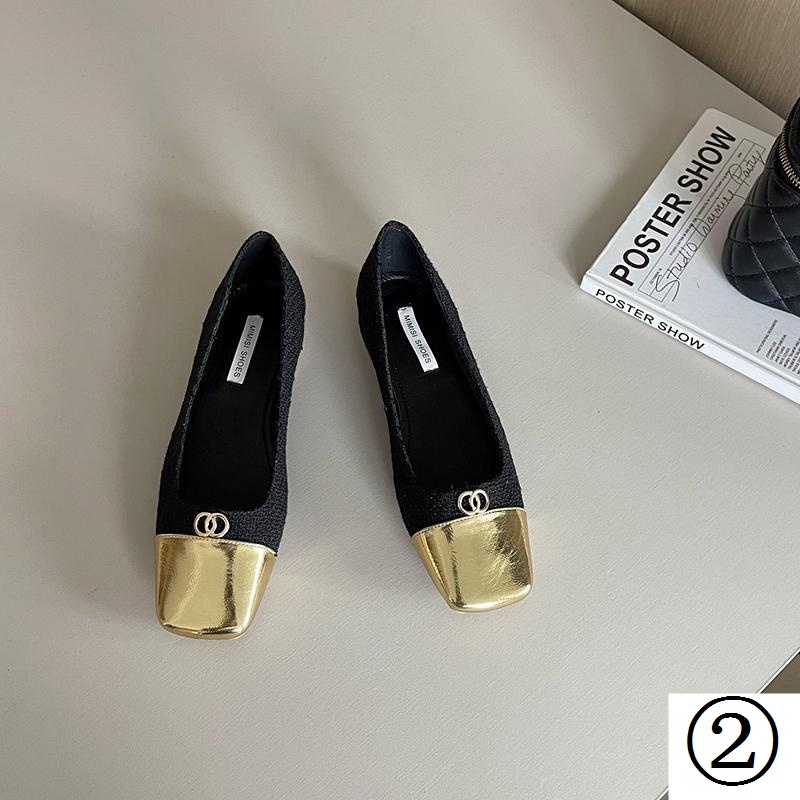 Giày Búp Bê Mũi Vuông Màu Vàng Phong Cách Pháp Thời Trang Xuân 2023 Sang Trọng Cho Nữ