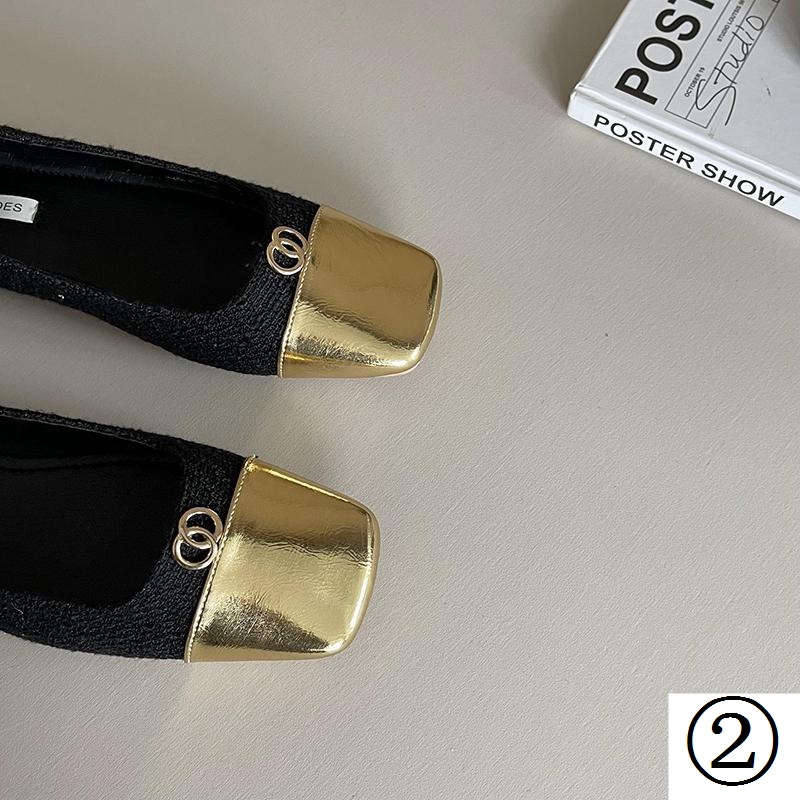 Giày Búp Bê Mũi Vuông Màu Vàng Phong Cách Pháp Thời Trang Xuân 2023 Sang Trọng Cho Nữ