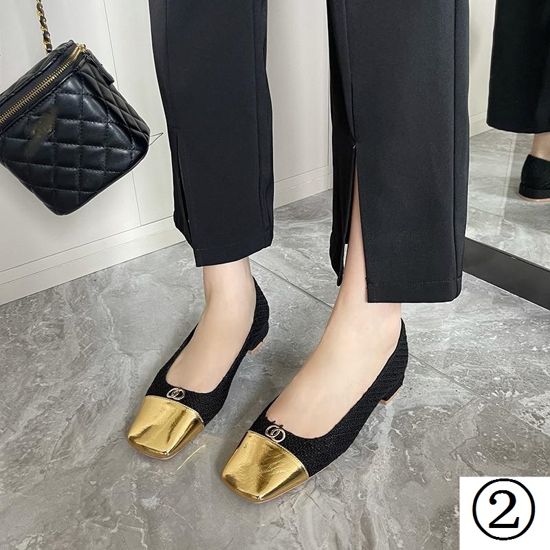 Giày Búp Bê Mũi Vuông Màu Vàng Phong Cách Pháp Thời Trang Xuân 2023 Sang Trọng Cho Nữ