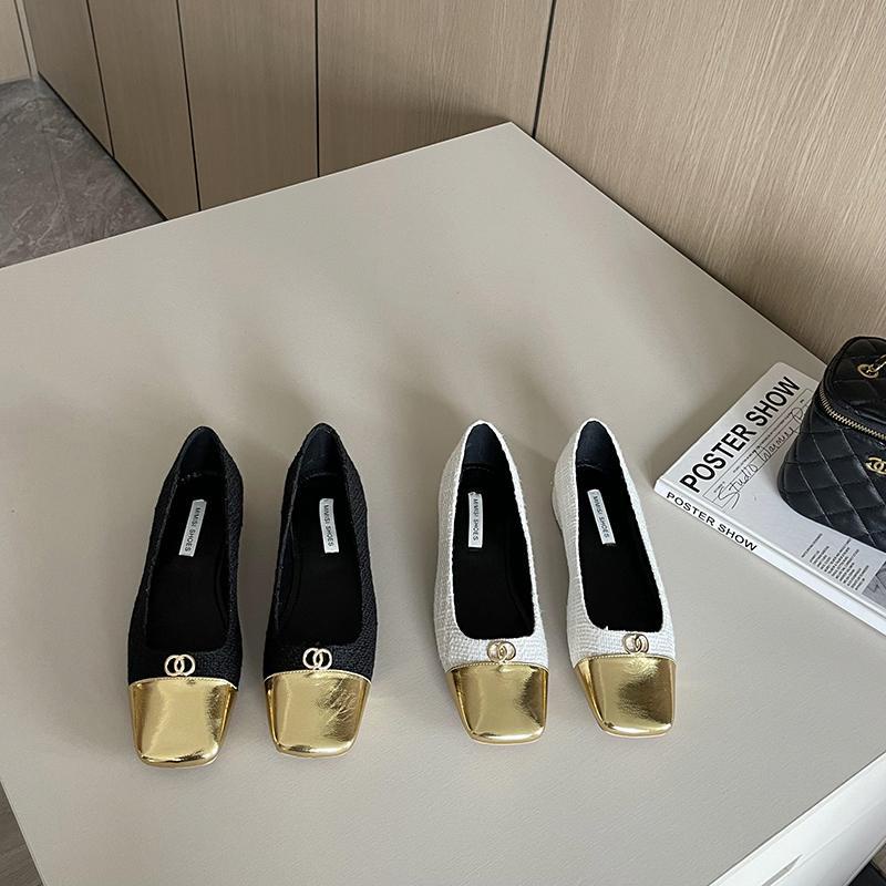 Giày Búp Bê Mũi Vuông Màu Vàng Phong Cách Pháp Thời Trang Xuân 2023 Sang Trọng Cho Nữ