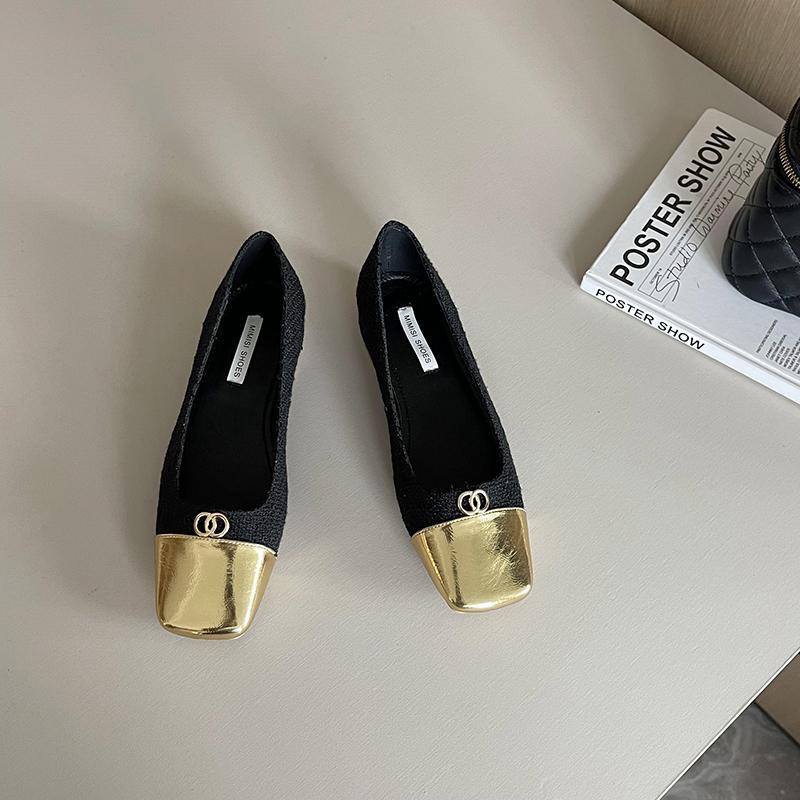 Giày Búp Bê Mũi Vuông Màu Vàng Phong Cách Pháp Thời Trang Xuân 2023 Sang Trọng Cho Nữ