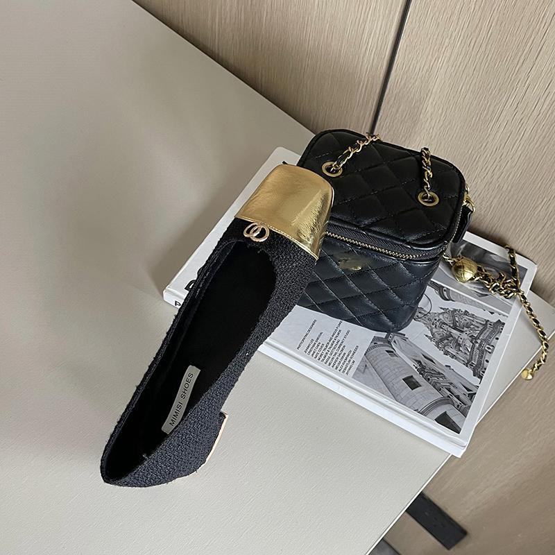 Giày Búp Bê Mũi Vuông Màu Vàng Phong Cách Pháp Thời Trang Xuân 2023 Sang Trọng Cho Nữ