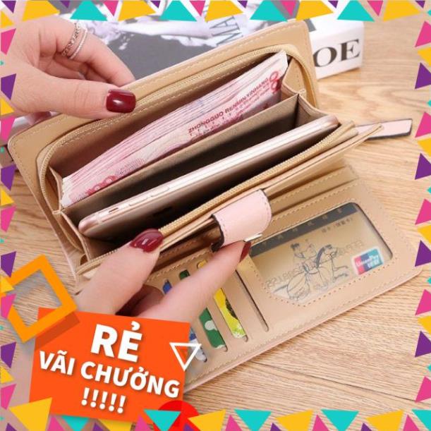 h3s Ví nữ , bóp nữ dài cầm tay khoét lá kiểu hàn quốc