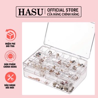 Hộp mica đựng đá phụ kiện làm móng - Hộp có đáy rộng rãi và 2 khay đựng charm nail - 1 khay 24 ô nhỏ - Mika trong suốt