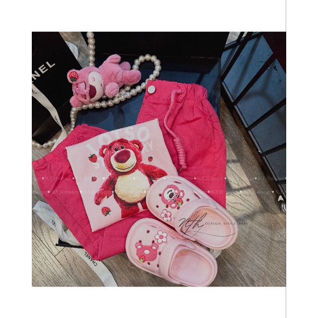 10 đến 30kg.set hip hop cho bé.set gấu dâu cho bé gái .set bộ gấu cho bé.set áo cotton tay dài in hình gấu+quần kaki