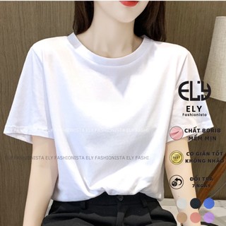 Áo thun nữ trơn cổ tròn tay ngắn dáng suông đen trắng ELY cao cấp,áo phông nữ cộc tay cotton basic chất vải đẹp ELY207R 