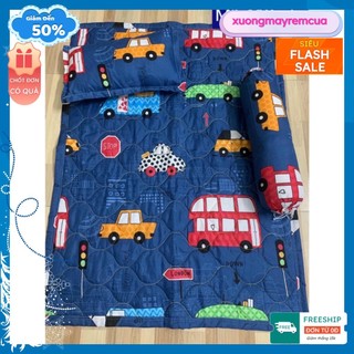 Set 5 món bộ chăn gối cho bé đi học mầm non có ruột gối,mẫu ô tô xanh