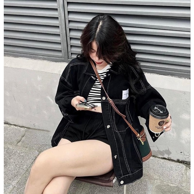 Áo Khoác Jean Unisex Size M L - Halinh shop - Áo Khoác Bò Cúc Kim Loại Túi Ngực Hàng QCCC