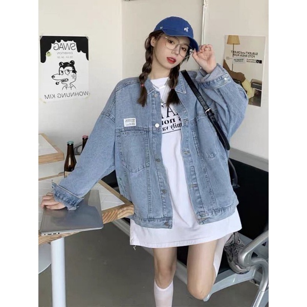 Áo Khoác Jean Unisex Size M L - Halinh shop - Áo Khoác Bò Cúc Kim Loại Túi Ngực Hàng QCCC