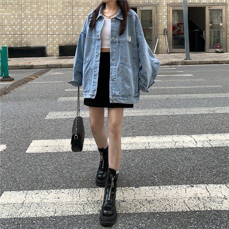 Áo Khoác Jean Unisex Size M L - Halinh shop - Áo Khoác Bò Cúc Kim Loại Túi Ngực Hàng QCCC