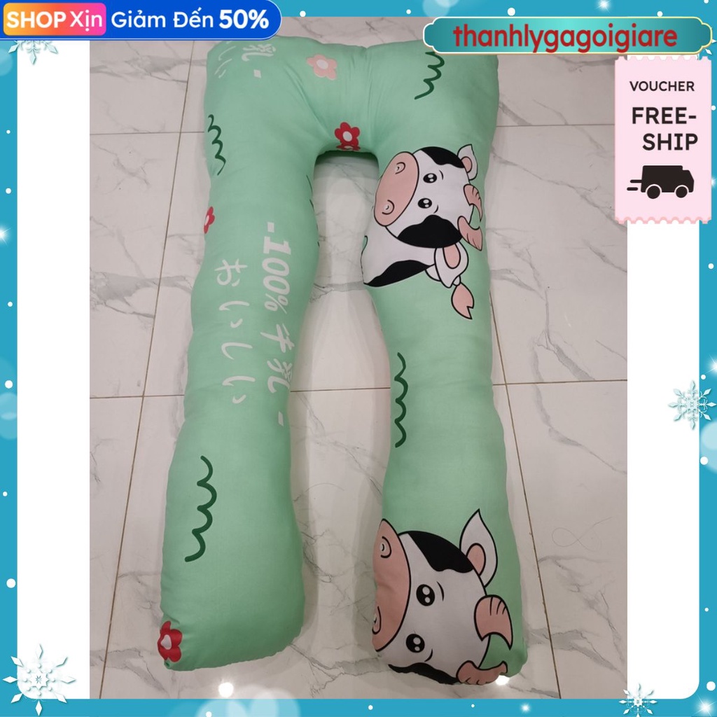 Vỏ Gối Ôm Bà Bầu Hình Chữ U Có Khóa Kéo 65X115CM,Chưa có ruột bên trong,mẫu bò sữa xanh 01