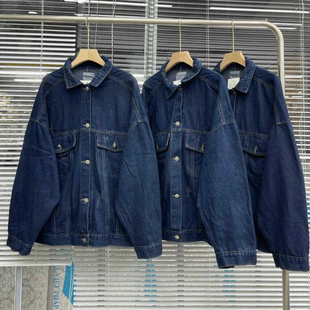 Áo khoác bò trơn dáng rộng 2 túi hộp trẻ trung ulzzang, Áo khoác jean unisex dài tay kiểu dáng năng động siêu đẹp