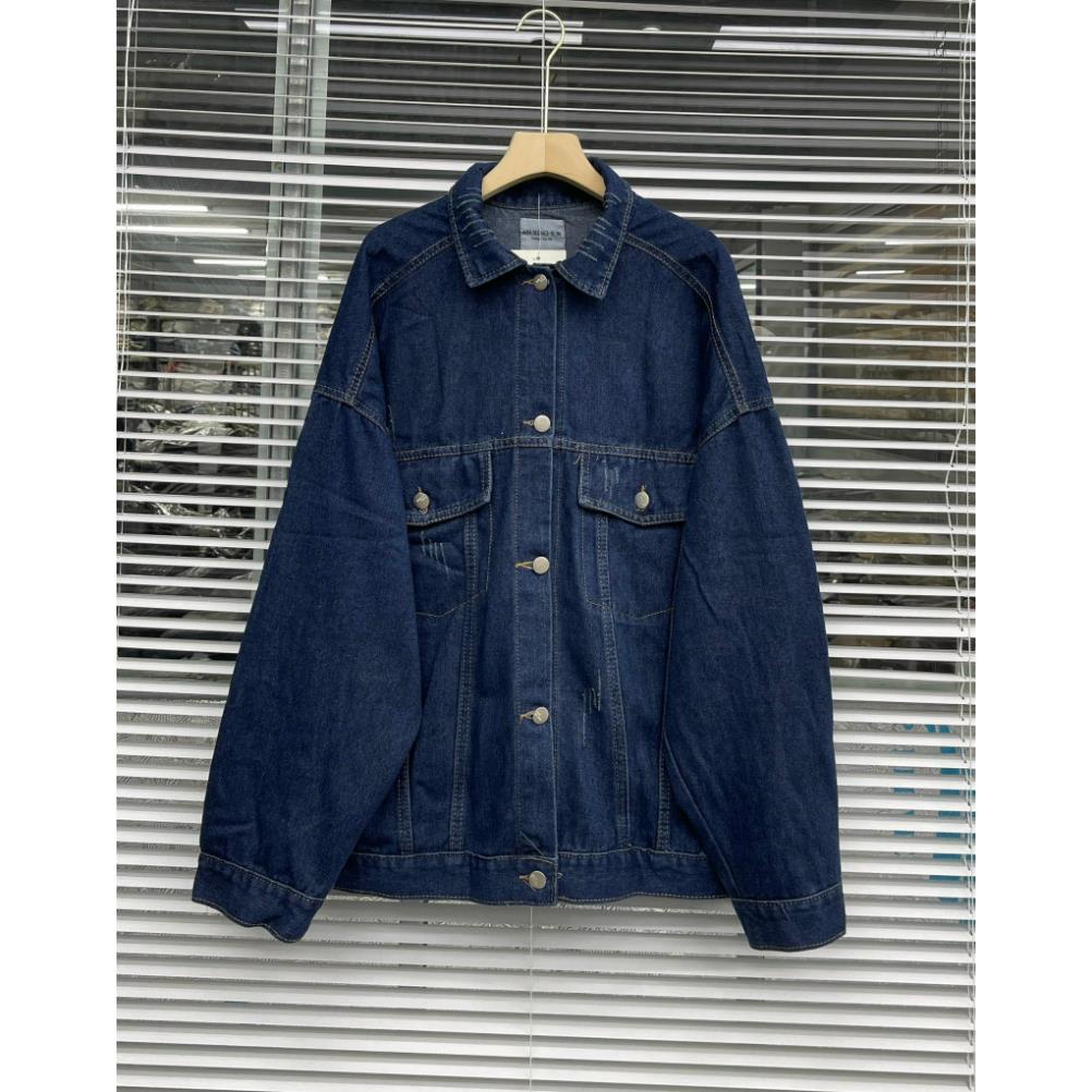 Áo khoác bò trơn dáng rộng 2 túi hộp trẻ trung ulzzang, Áo khoác jean unisex dài tay kiểu dáng năng động siêu đẹp