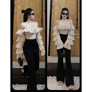 [Maysstore2020] Áo croptop bèo tầng tay dài trễ vai cá tính 1008